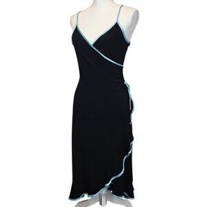 Napoli Vintage Y2k 90s Fairy Dress Black Blue Ruffle Faux Wrap Hi-Low Size Large